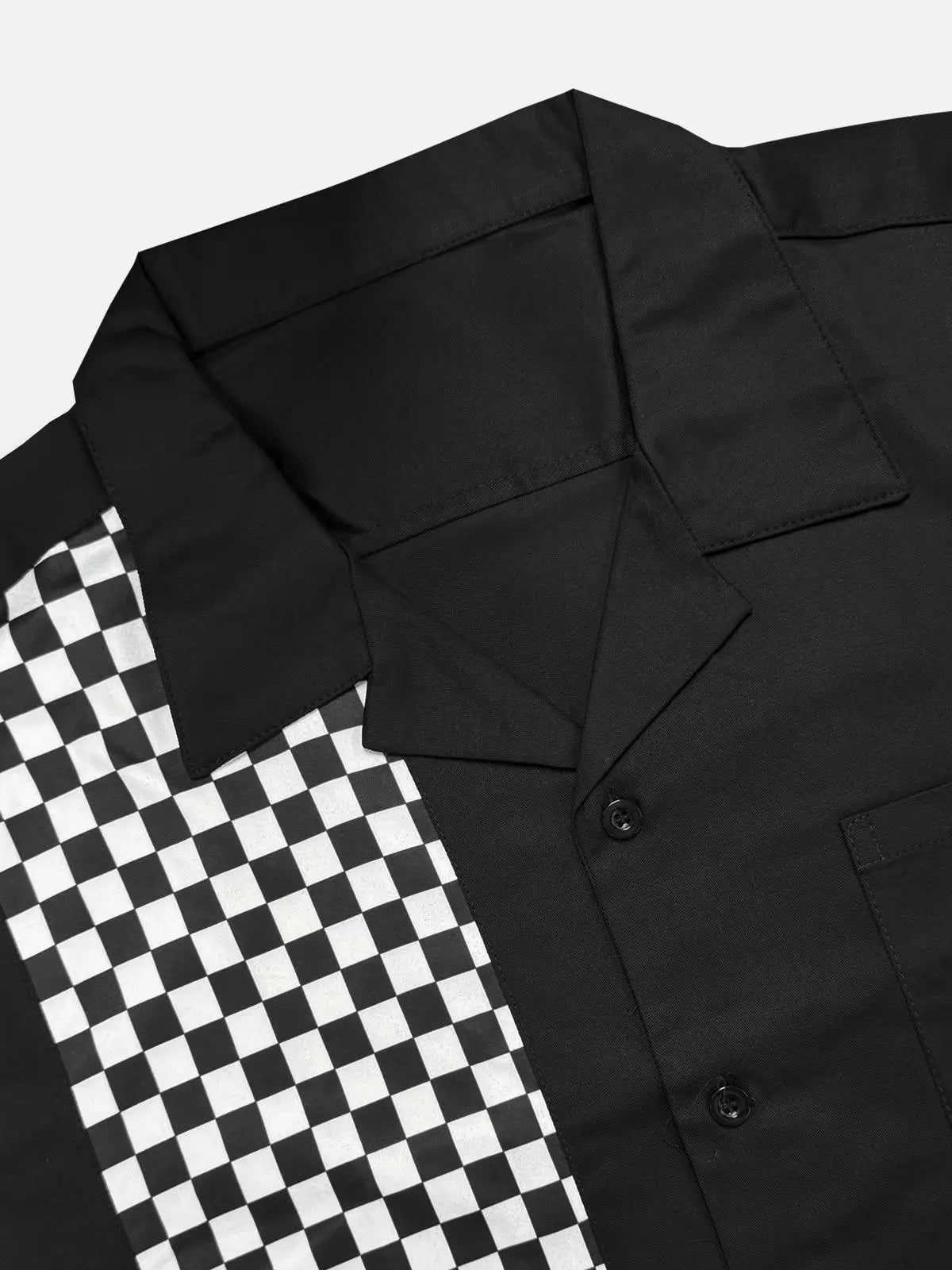 Men's Checkerboard Panel Bowling Short Sleeve Shirt Eleven Oasis
