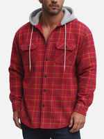 Men's Hooded Plaid Flannel Long Sleeve Shirt Jacket KOLAB
