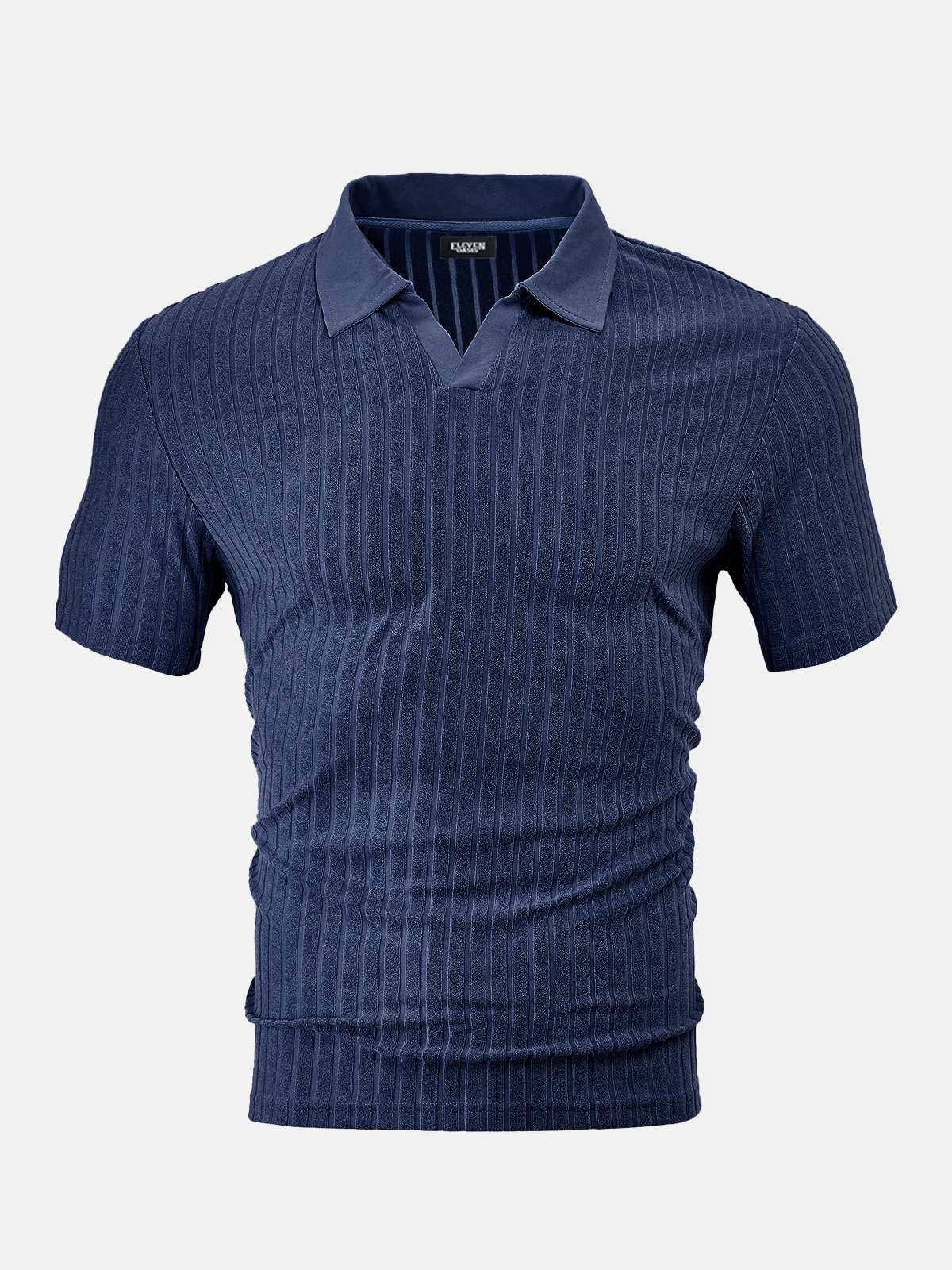 Men's Slim Fit Textured Open Collar Polo Shirt Eleven Oasis