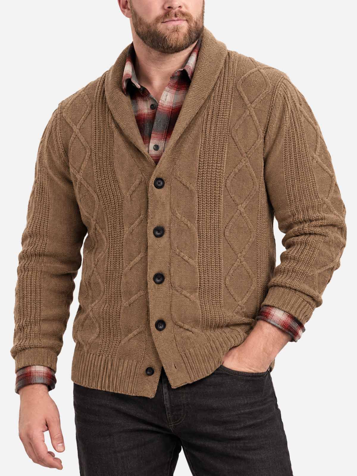 Men's Cable Knit Shawl Collar Slim Fit Cardigan Eleven Oasis