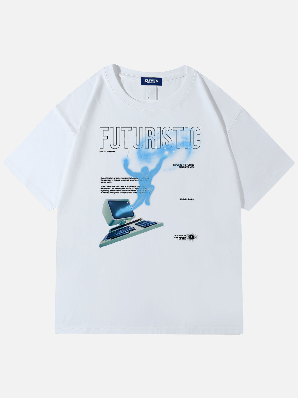 Eleven Oasis Futuristic Digital Galaxy Escape Short Sleeve Cotton T-Shirt Eleven Oasis