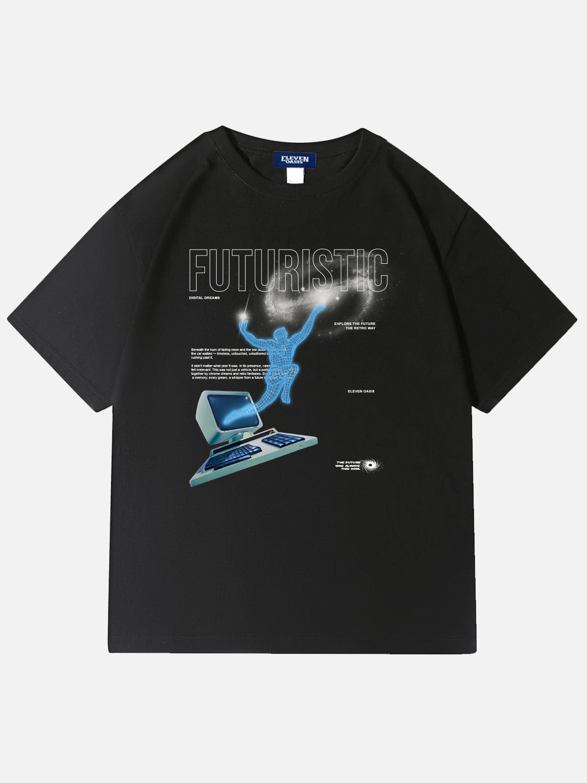 Eleven Oasis Futuristic Digital Galaxy Escape Short Sleeve Cotton T-Shirt Eleven Oasis