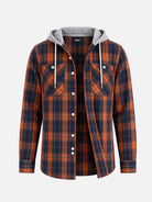 Men's Hooded Plaid Double Pocket Long Sleeve Shirt Eleven Oasis