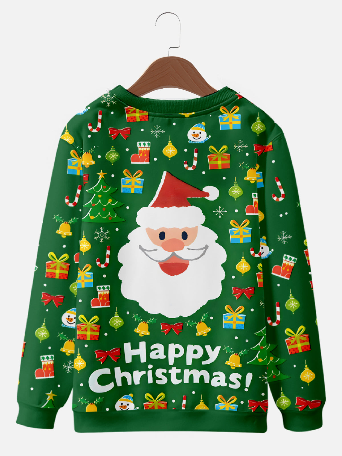 Happy Christmas Smiling Santa Green Sweatshirt, mens short sleeve shirts?¨º?big and tall mens shirts?¨º?short sleeve shirts for men?¨º?mens 4xl shirts?¨º?casual short sleeve shirts