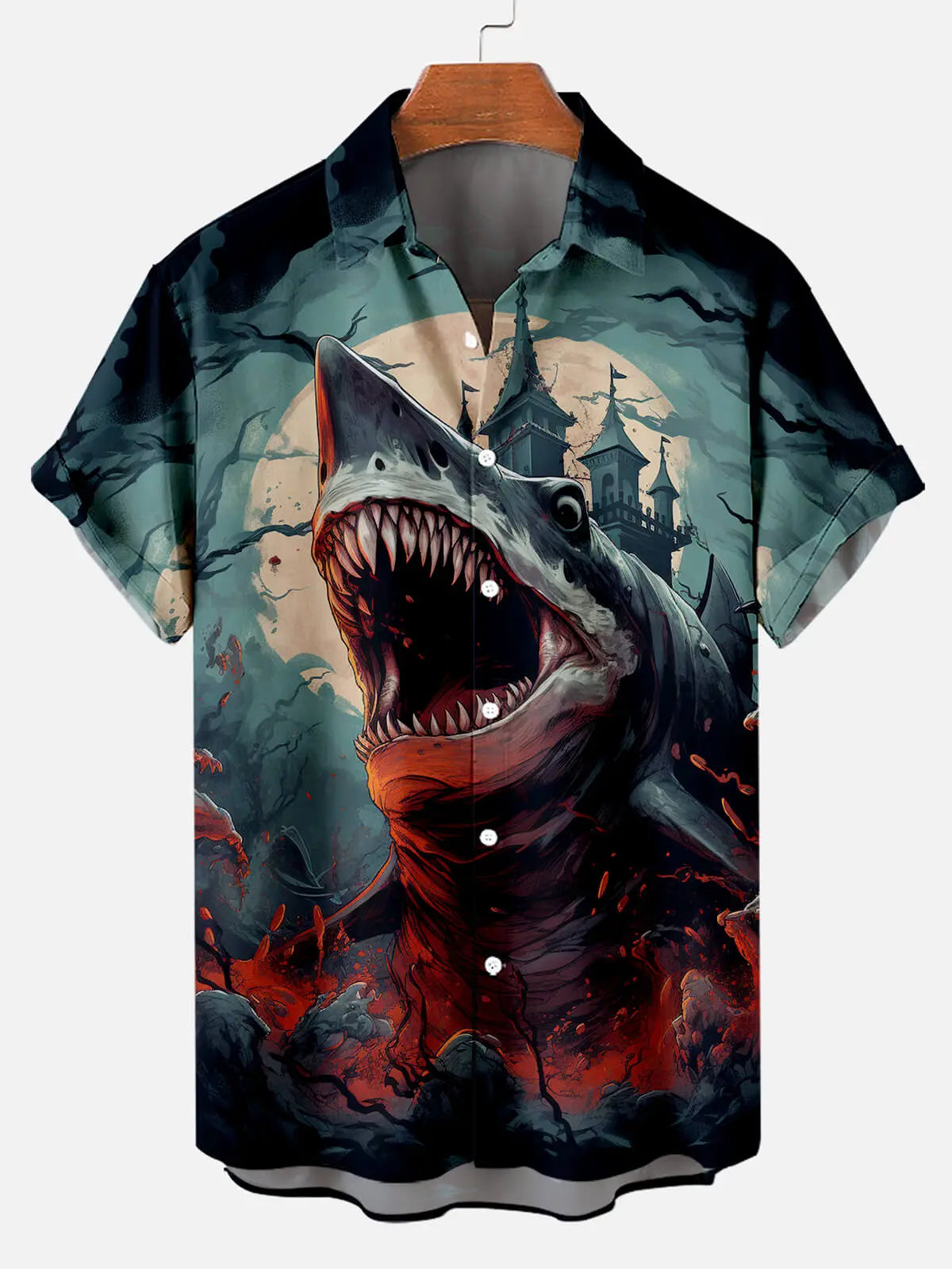Halloween Scary Shark Illustration Men's Short Sleeve ShirtMens short sleeve shirts Big and tall Mens shirts Short sleeve shirts for men Mens 4xl shirts Casual short sleeve shirts