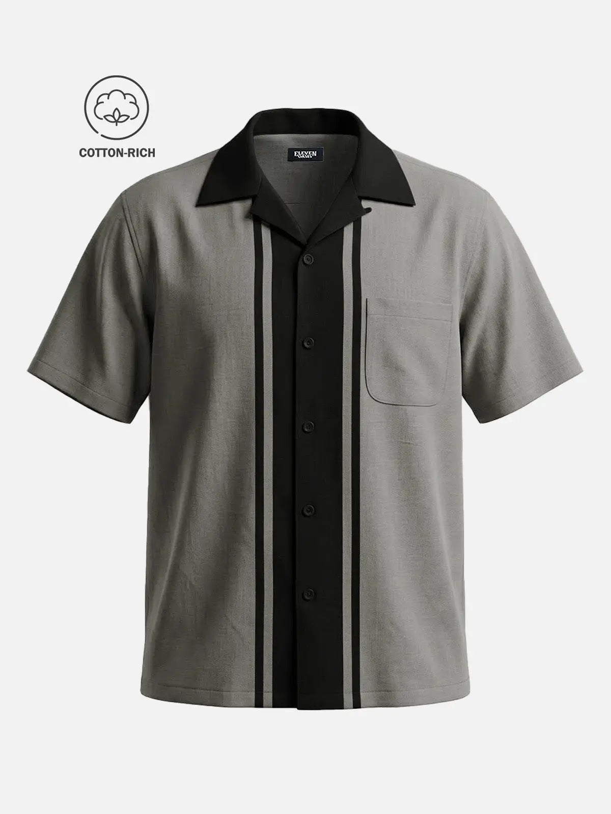 Men's Cotton Centerline Panel Bowling Short Sleeve Shirt Eleven Oasis