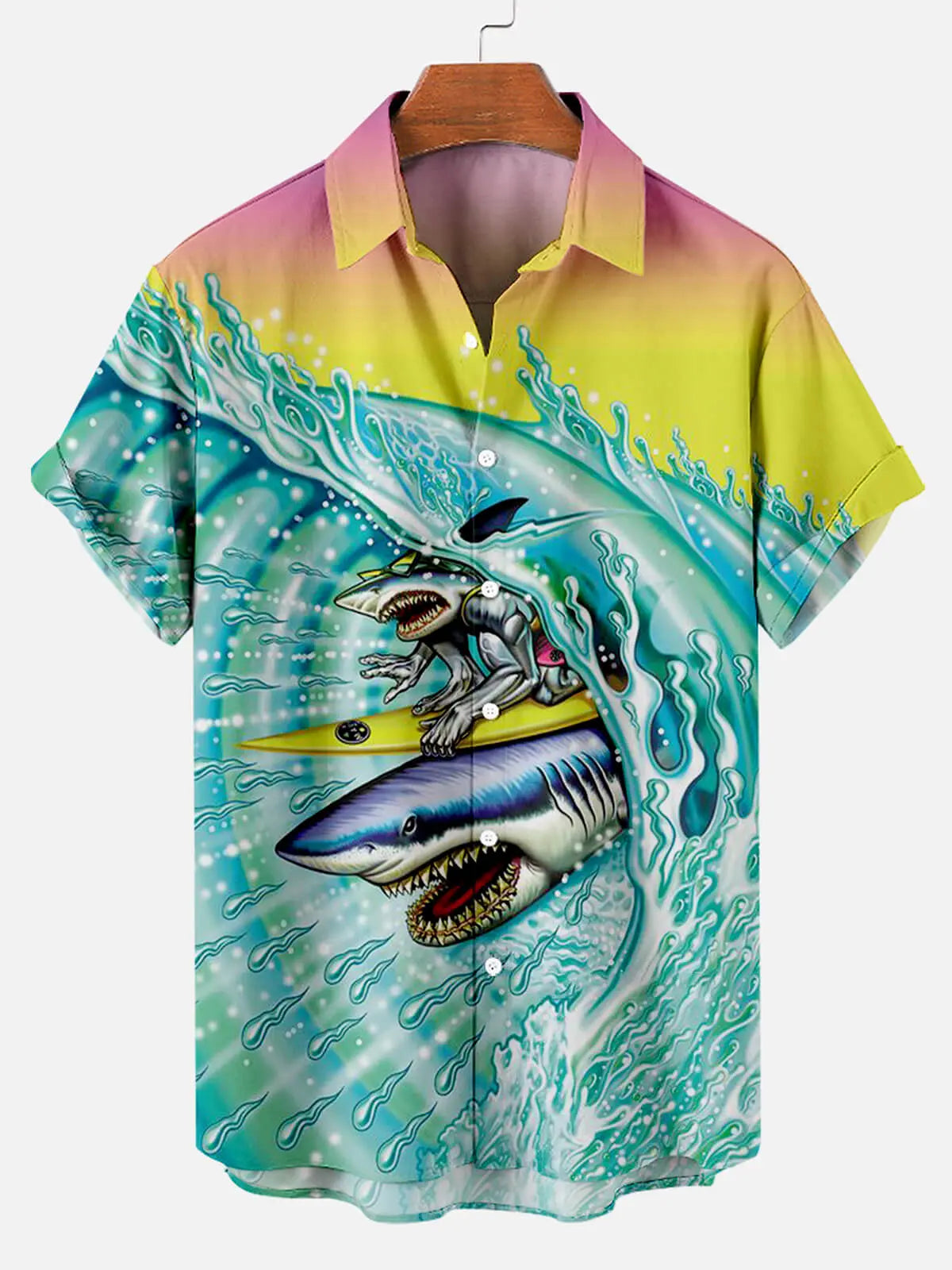 Hawaii Surf Sharkman Pattern Men's Short Sleeve TopMens short sleeve shirts Big and tall Mens shirts Short sleeve shirts for men Mens 4xl shirts Casual short sleeve shirts