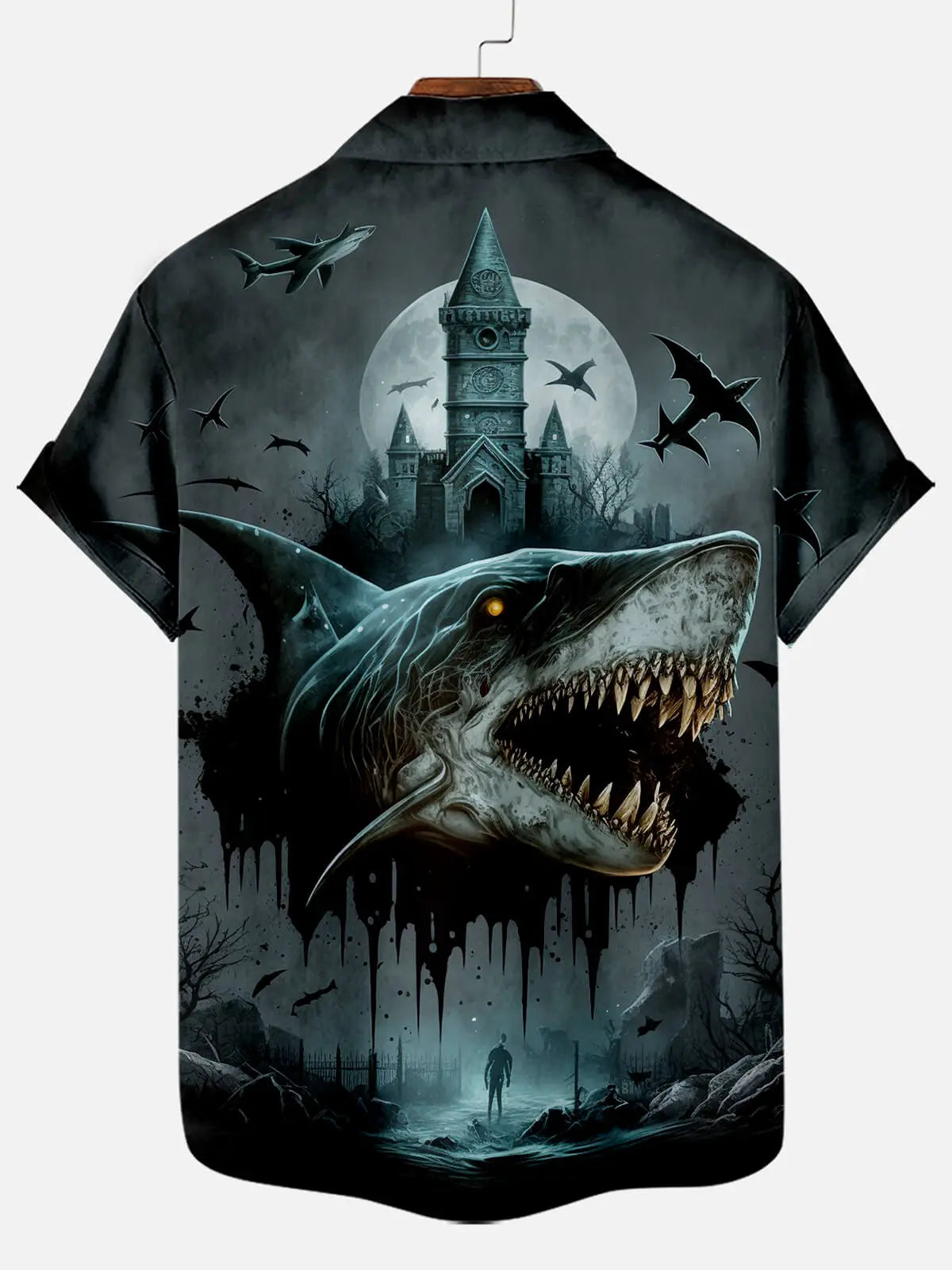 Halloween Scary Shark Illustration Men's Short Sleeve ShirtMens short sleeve shirts Big and tall Mens shirts Short sleeve shirts for men Mens 4xl shirts Casual short sleeve shirts
