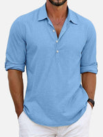 Men's Cotton Stand Collar Long Sleeve Popover Shirt Eleven Oasis
