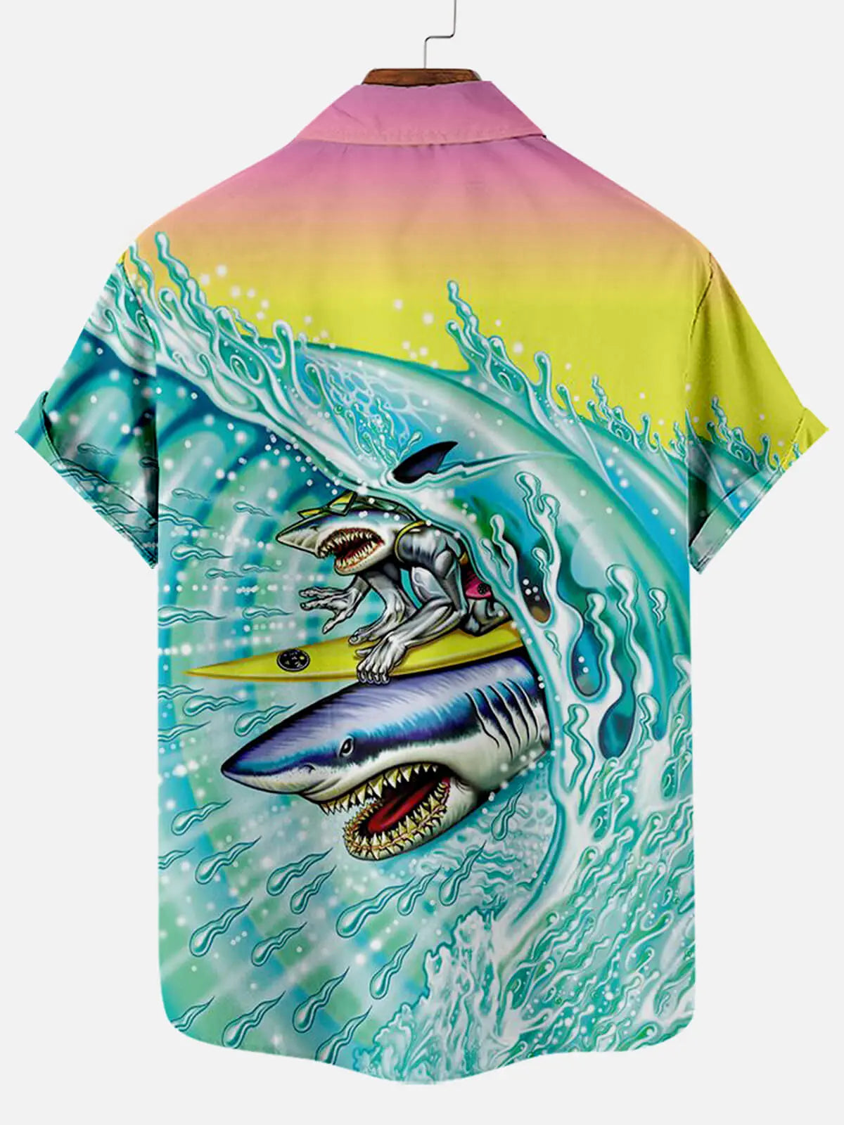 Hawaii Surf Sharkman Pattern Men's Short Sleeve TopMens short sleeve shirts Big and tall Mens shirts Short sleeve shirts for men Mens 4xl shirts Casual short sleeve shirts