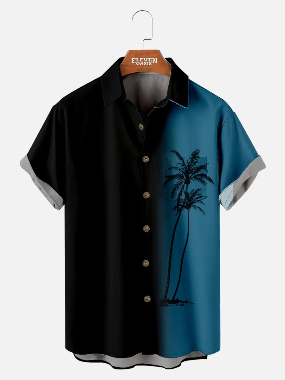 Hawaii Men's Gradient Coconut Tree Print Casual Breathable Short Sleeve Shirt ElevenOasis