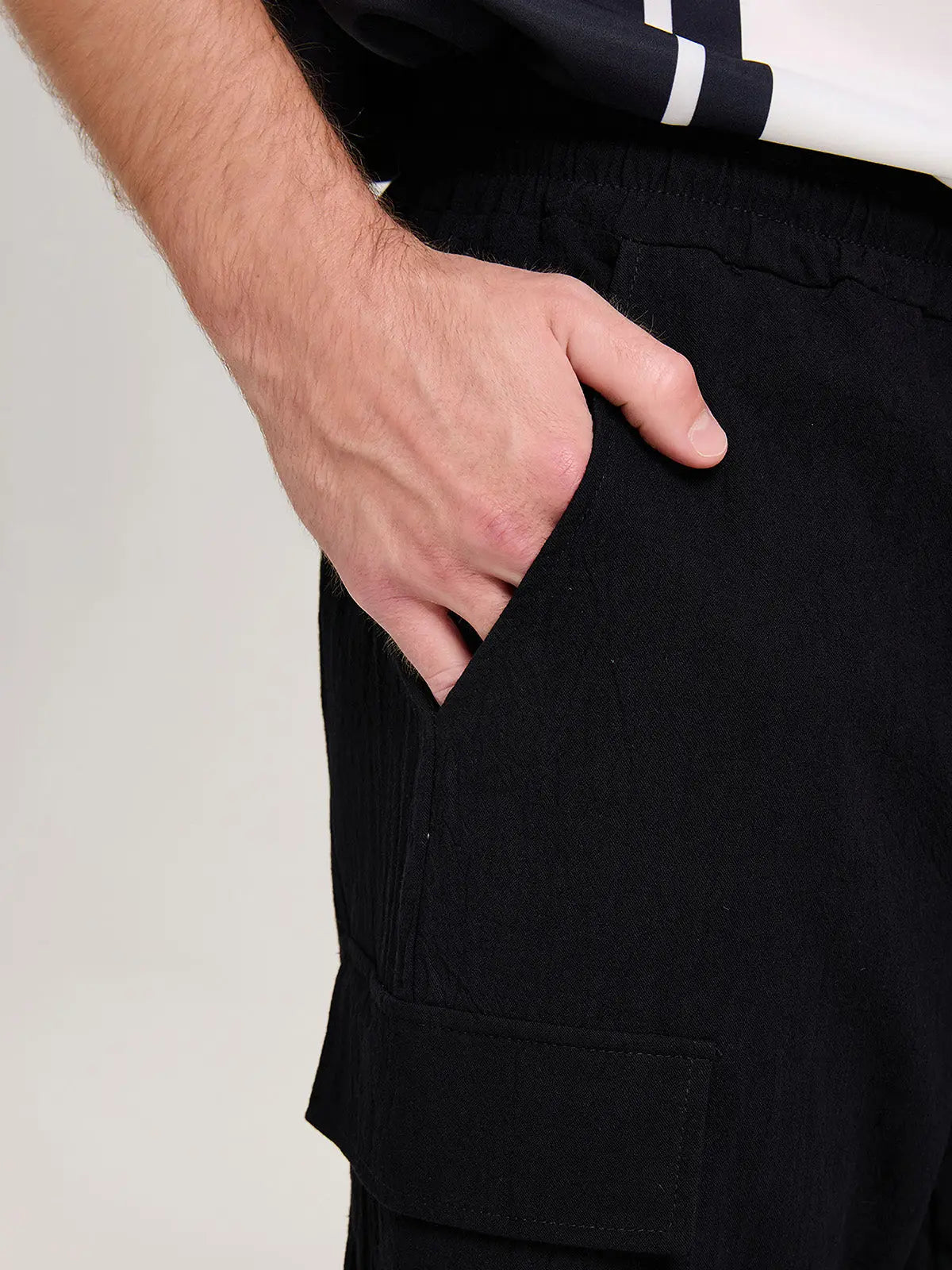 Men's Solid Color Linen Shorts Waist Drawstring Cargo Shorts ElevenOasis