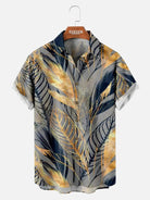 Men's Golden Leaf Print Short Sleeve Shirt ElevenOasis