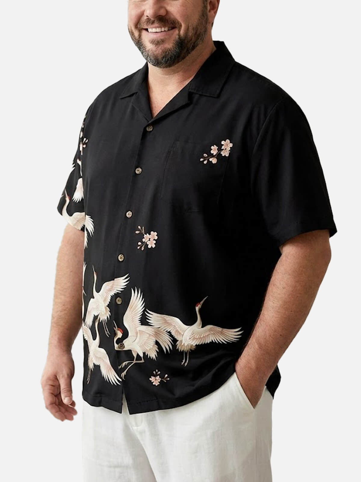 Tall Men's Flying Crane Blossom Short Sleeve Shirt Eleven Oasis