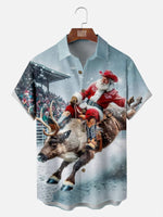 Men's Rodeo Cowboy Santa Buck-Riding Short Sleeve Shirt Eleven Oasis