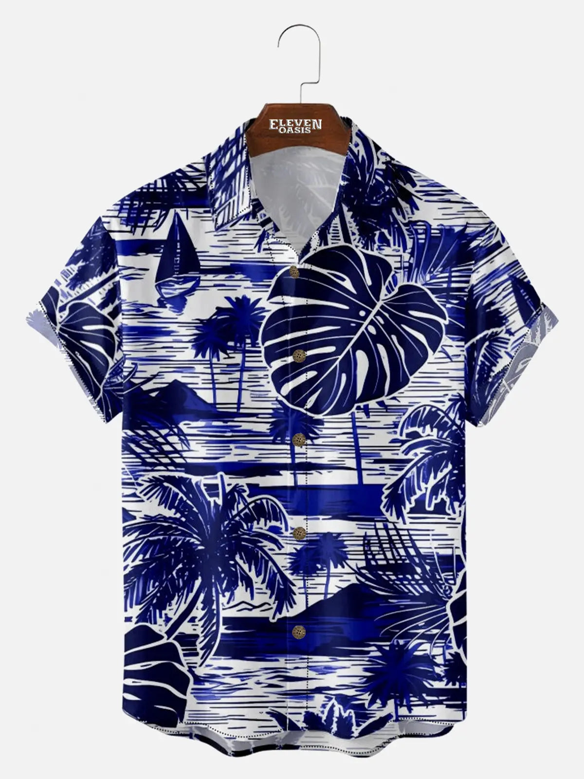 Men's Island Holiday Palm Tree Leaf Print Vacation Short Sleeve Shirt ElevenOasis