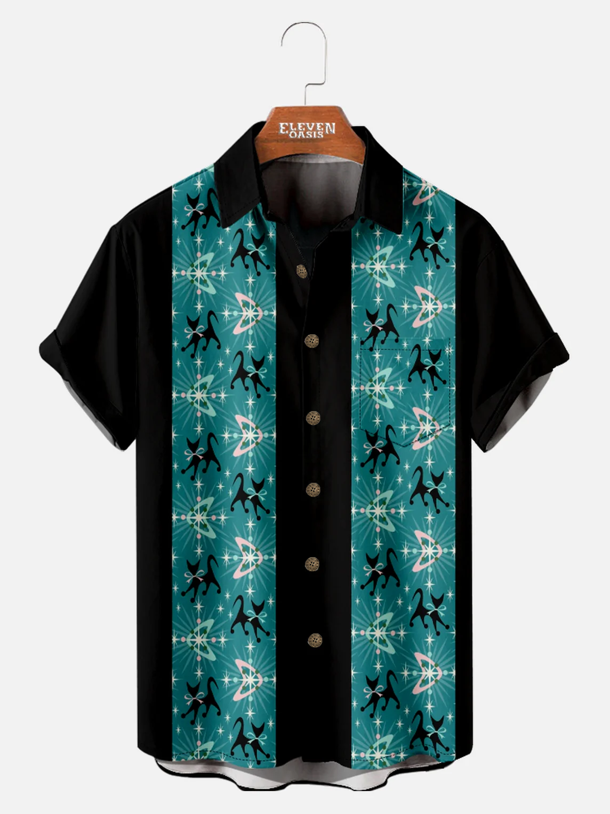 Men's Tropical Cat Short Sleeve Shirt Eleven Oasis