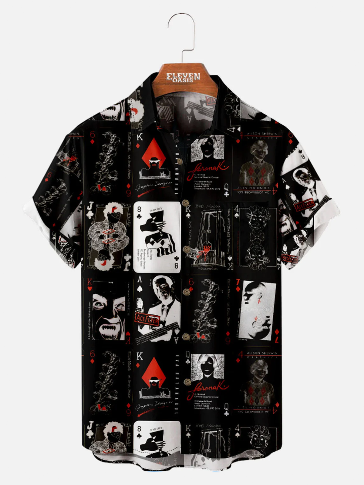 Tall Men’s Playing Cards Spread Collar Short Sleeve Shirt Funny Poker Eleven Oasis