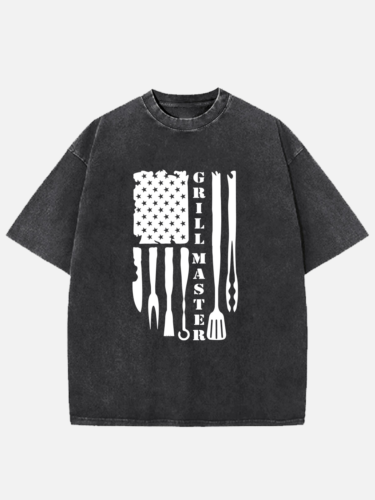 Men’s Food & Beverage Cotton Round Neck Short Sleeve T - Shirt Grill Master BBQ Tools Flag Eleven Oasis