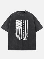 Grill Master BBQ American Flag Acid Wash Cotton T-Shirt Eleven Oasis