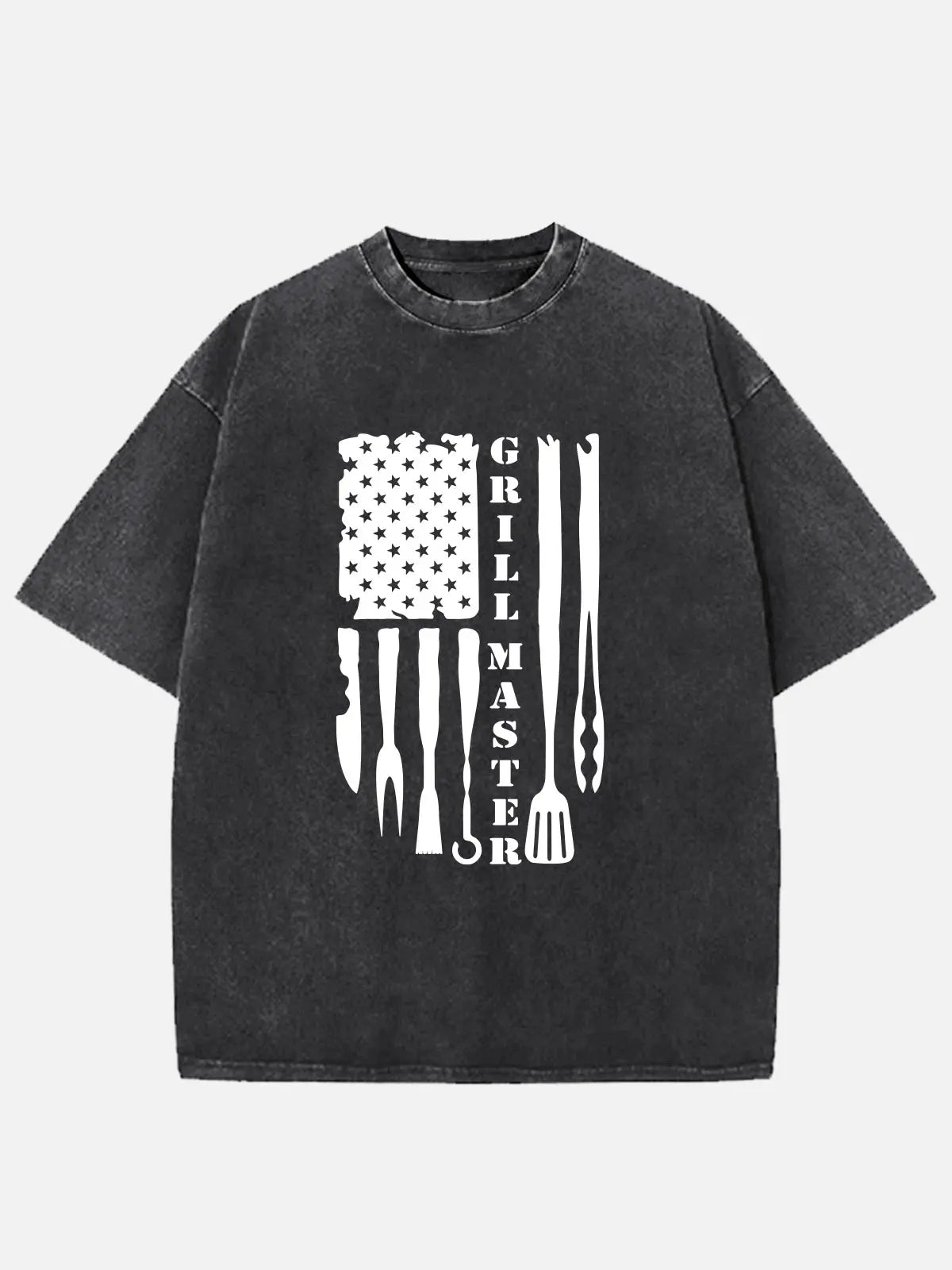 Grill Master BBQ American Flag Acid Wash Cotton T-Shirt Eleven Oasis