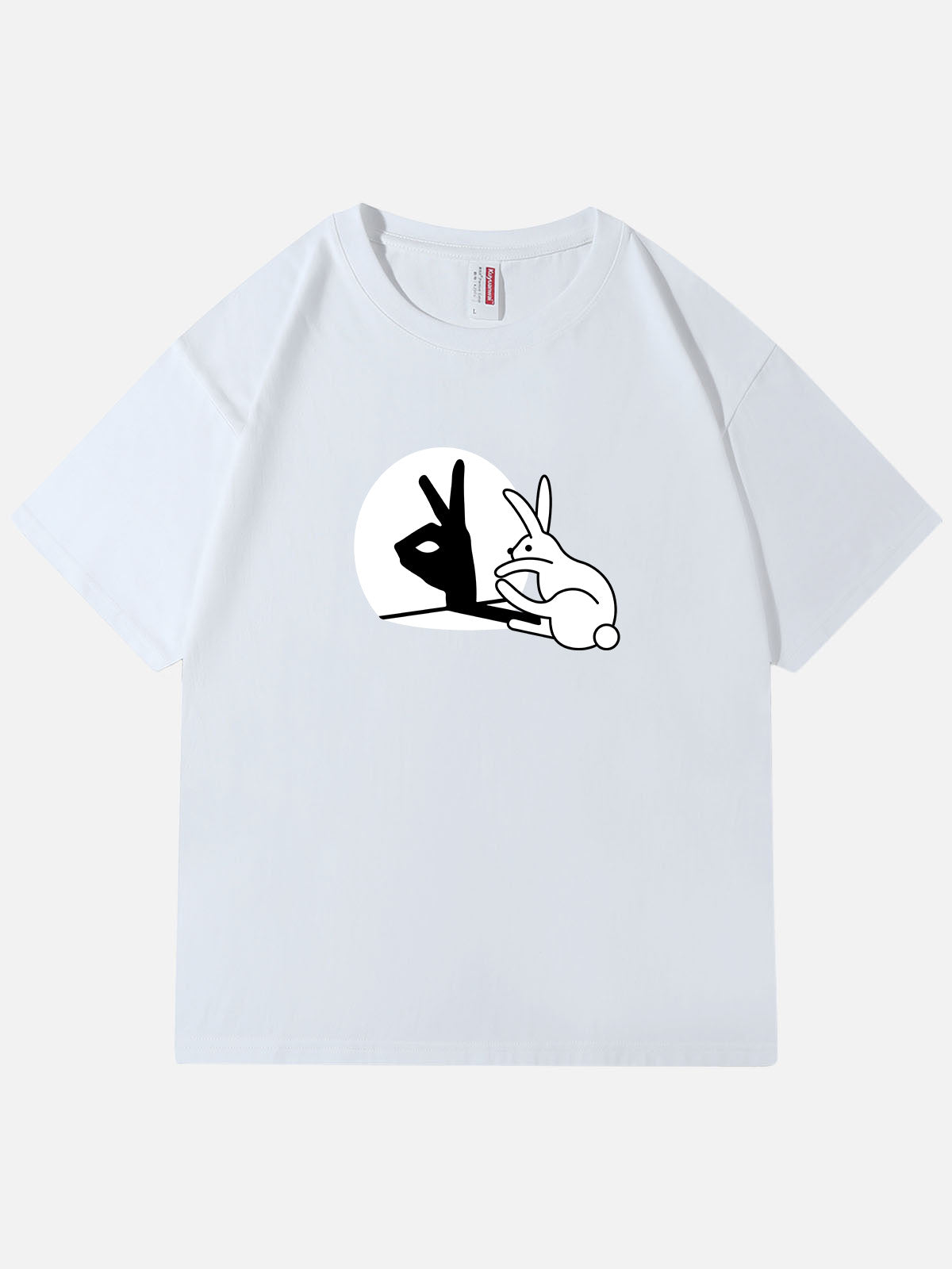 Men’s Easter Basic Cotton Round Neck T - Shirt Funny Rabbit Hand Shadow Eleven Oasis