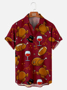 Men's Thanksgiving Short Sleeve Shirt With Turkey And Red Wine PatternMens short sleeve shirts Big and tall Mens shirts Short sleeve shirts for men Mens 4xl shirts Casual short sleeve shirts