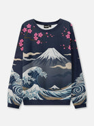 Japanese Wave and Mountain Crew Neck Sweatshirt Eleven Oasis
