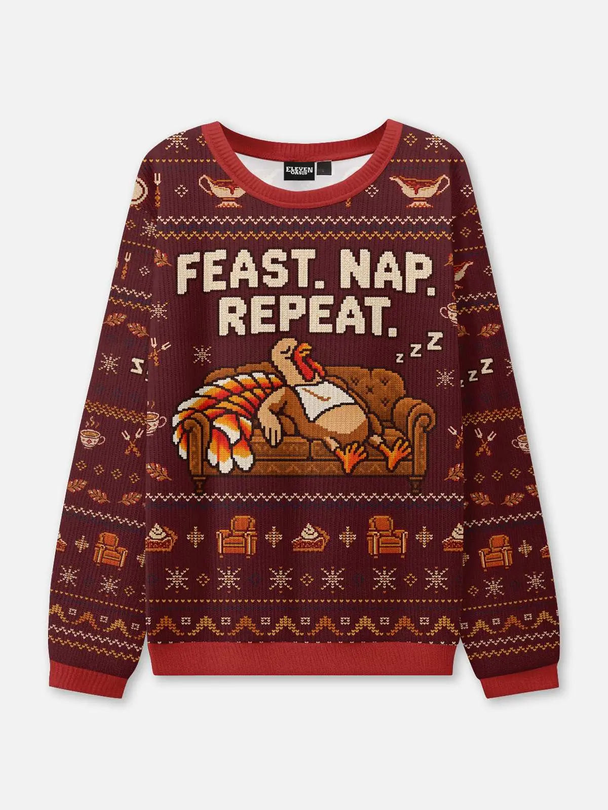 Feast Nap Repeat Thanksgiving Ugly Sweater