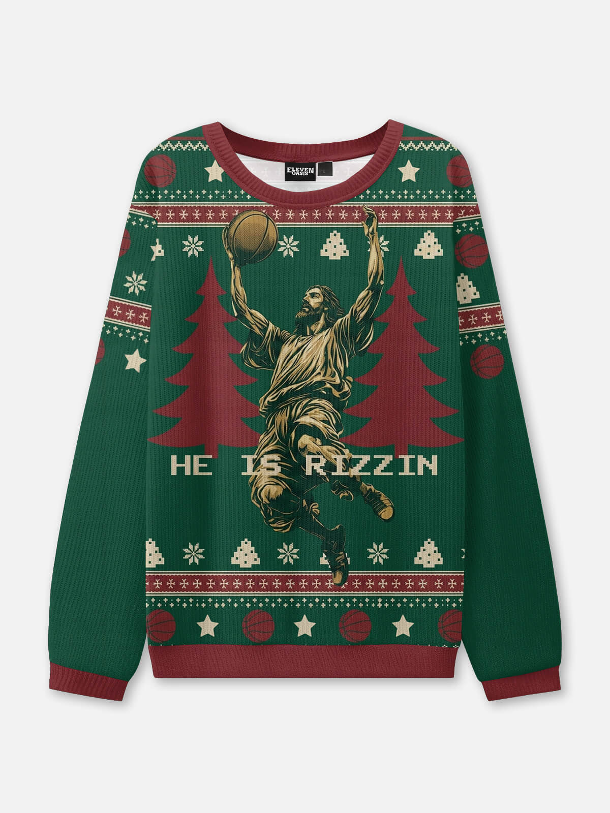 He is "Rizzin" Jesus Dunks Ugly Christmas Sweater ElevenOasis