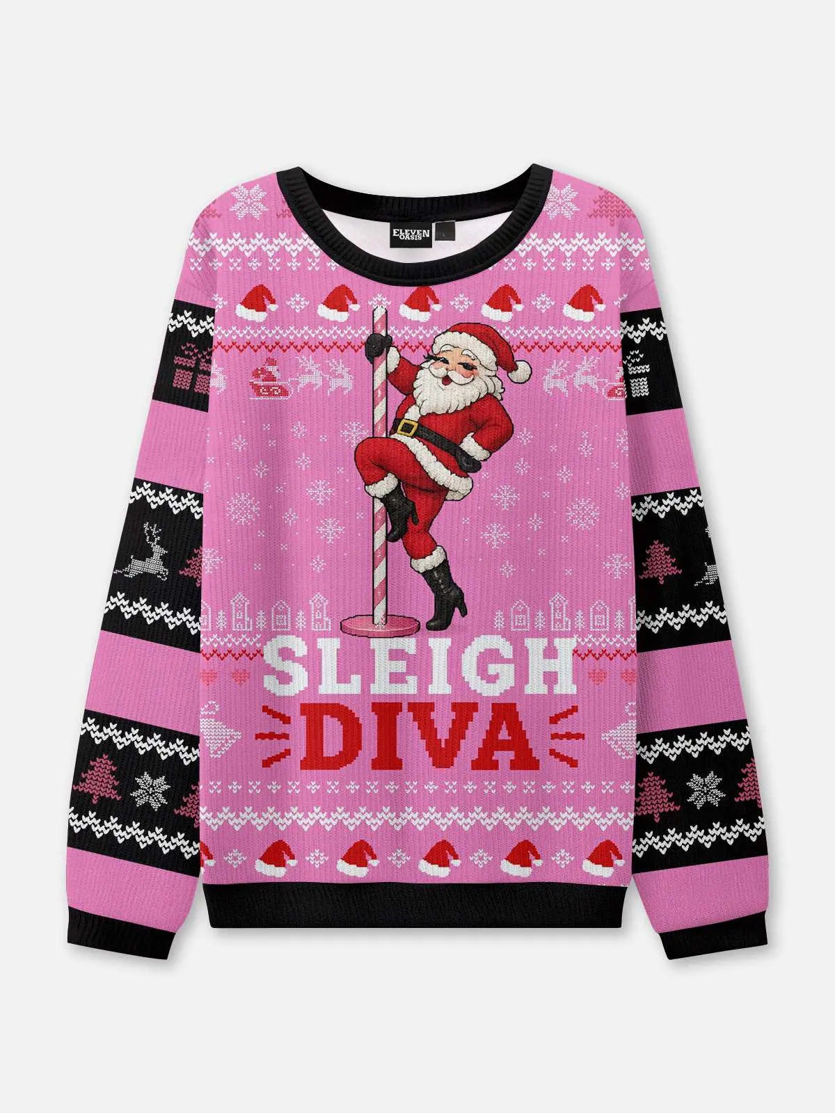 Sleigh Diva Pole Dancing Santa Ugly Christmas Sweater ElevenOasis