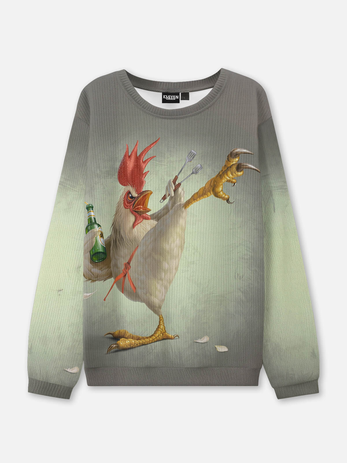 Grilling Kungfu Rooster Crew Neck Sweatshirt Eleven Oasis