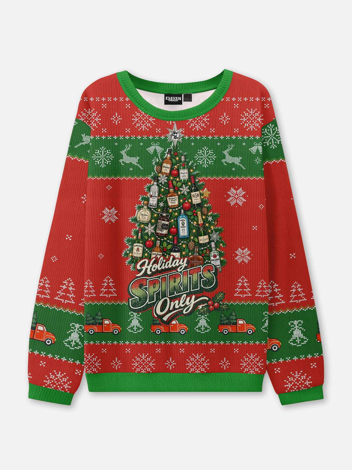 Holiday Spirits Only Liquor Tree Ugly Christmas Sweater ElevenOasis