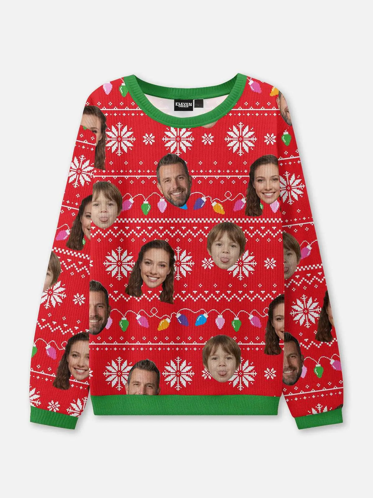 Customizable Face Christmas Lights Ugly Christmas Sweater ElevenOasis