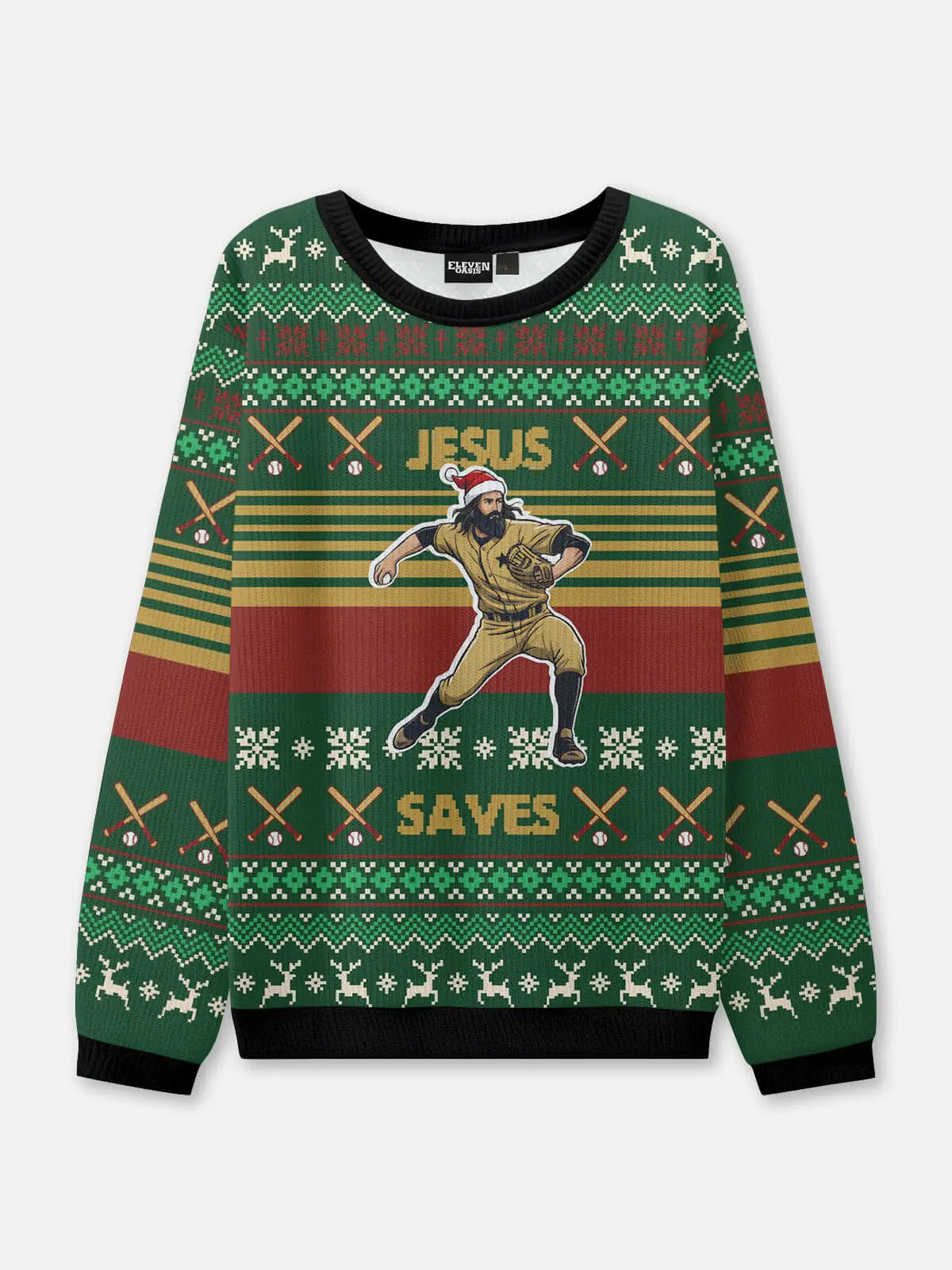 Jesus Saves Ugly Christmas Sweatshirt ElevenOasis
