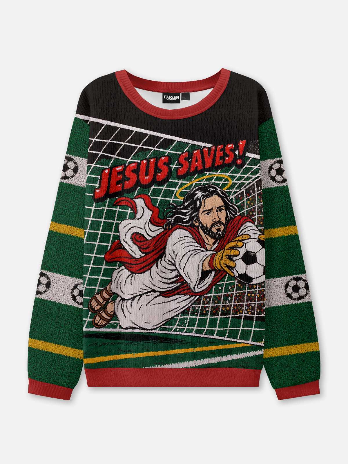 Jesus Saves Soccer Ugly Christmas Sweater ElevenOasis