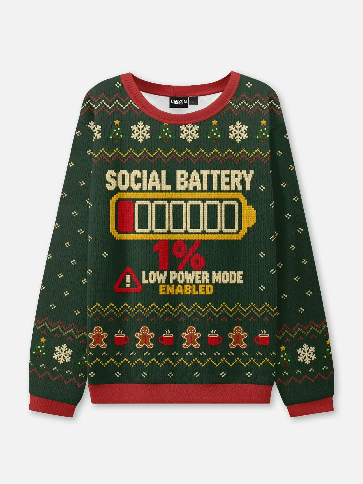 Social Battery Low Power Mode Ugly Christmas Sweater