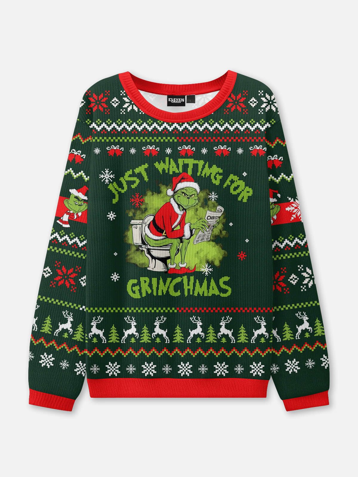Just Waiting for Grinchmas Ugly Christmas Sweatshirt ElevenOasis