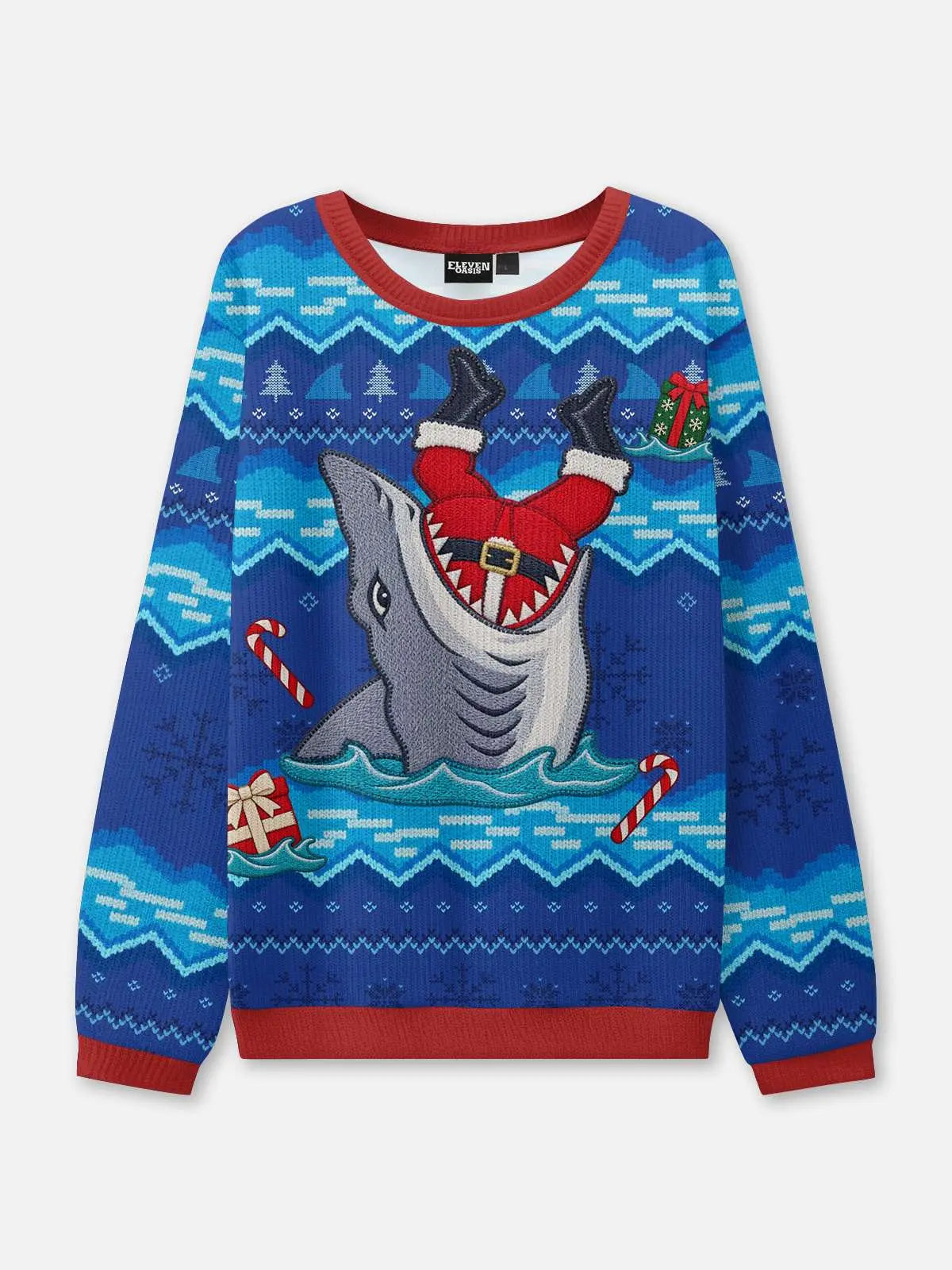 Santa Shark Attack Graphic Print Ugly Christmas Sweater