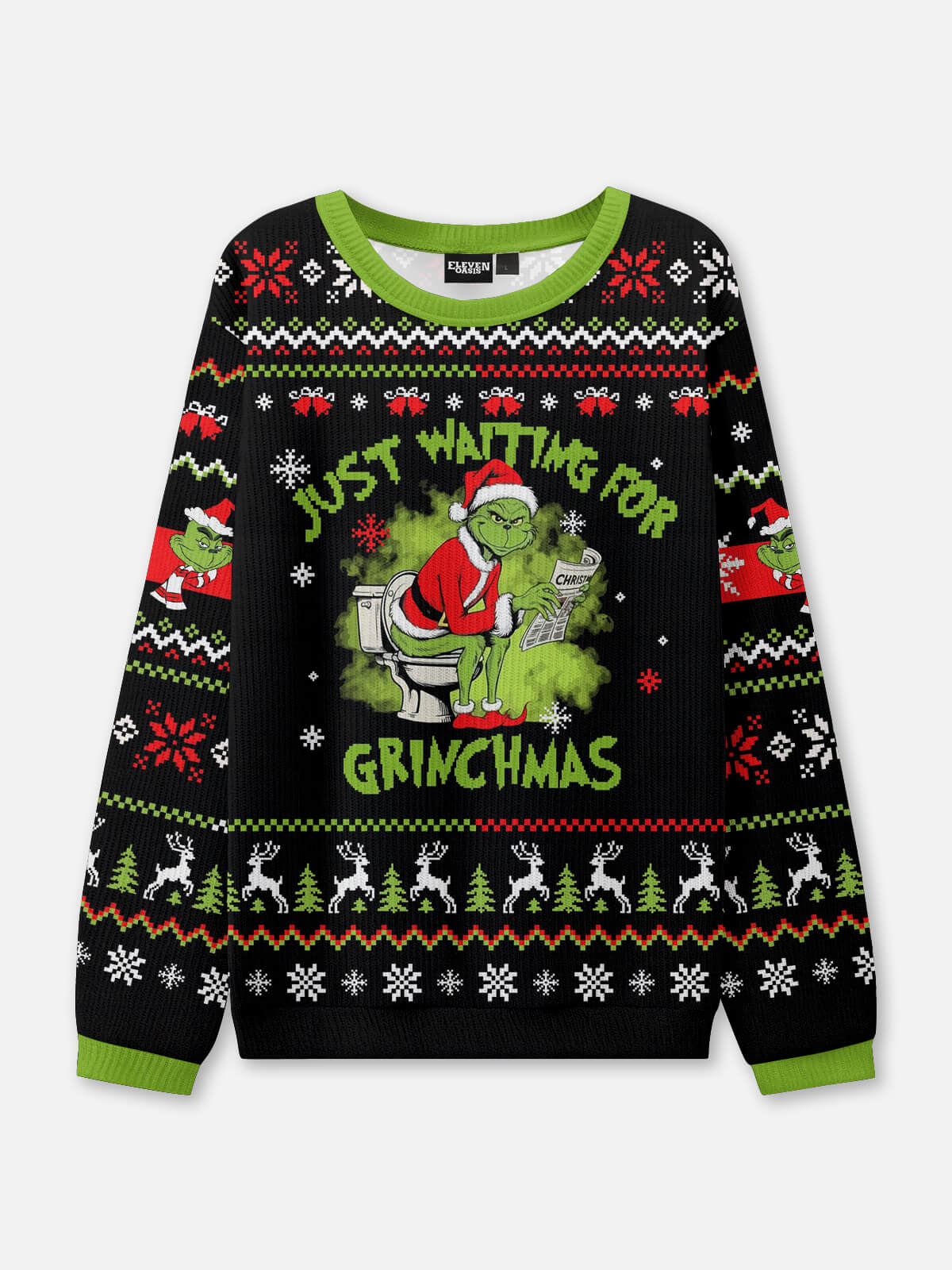 Just Waiting for Grinchmas Ugly Christmas Sweatshirt ElevenOasis