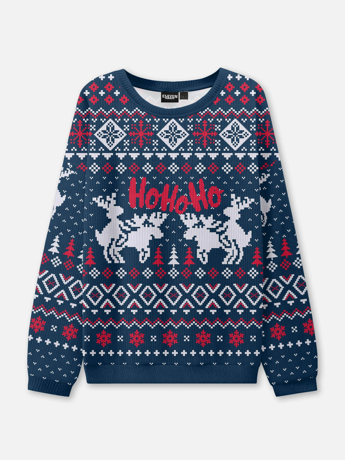 Ugly Christmas Sweater Ho Ho Ho Reindeer Sweatshirt Eleven Oasis