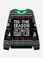 "LIFE CHOICES MOCKED" Sarcastic Ugly Christmas Sweater Eleven Oasis