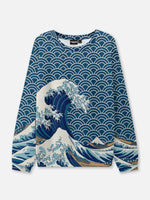 Japanese Wave Pattern Crew Neck Sweatshirt Eleven Oasis