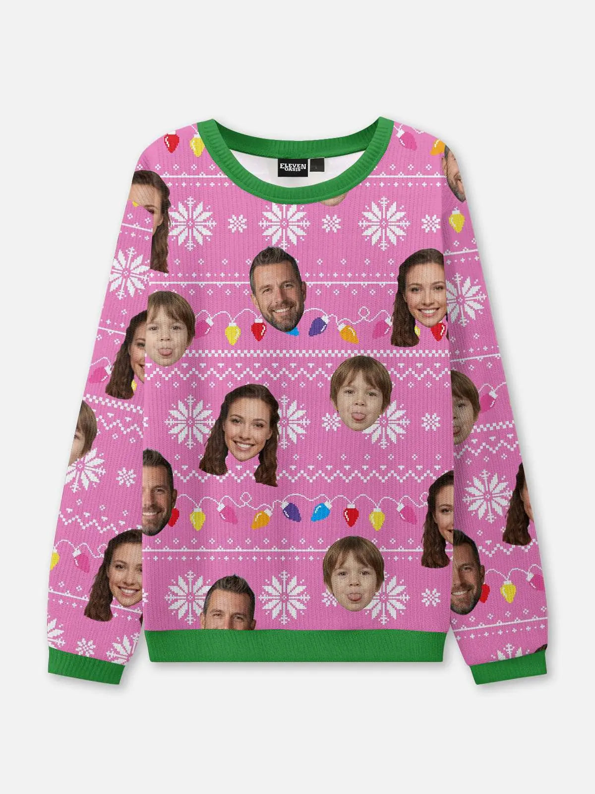 Customizable Face Christmas Lights Ugly Christmas Sweater ElevenOasis