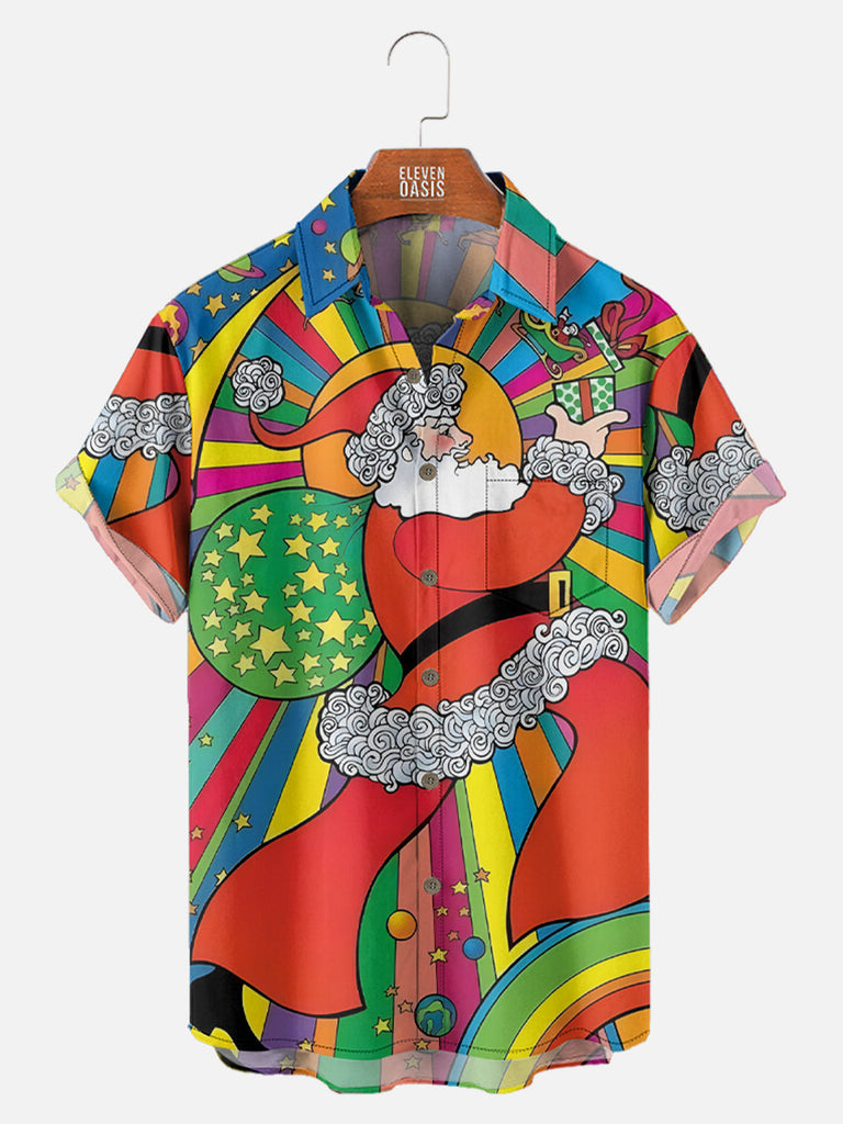 Psychedelic 70s Inspired Santa Art Short Sleeve Shirt, mens short sleeve shirts?¡§o?big and tall mens shirts?¡§o?short sleeve shirts for men?¡§o?mens 4xl shirts?¡§o?casual short sleeve shirts