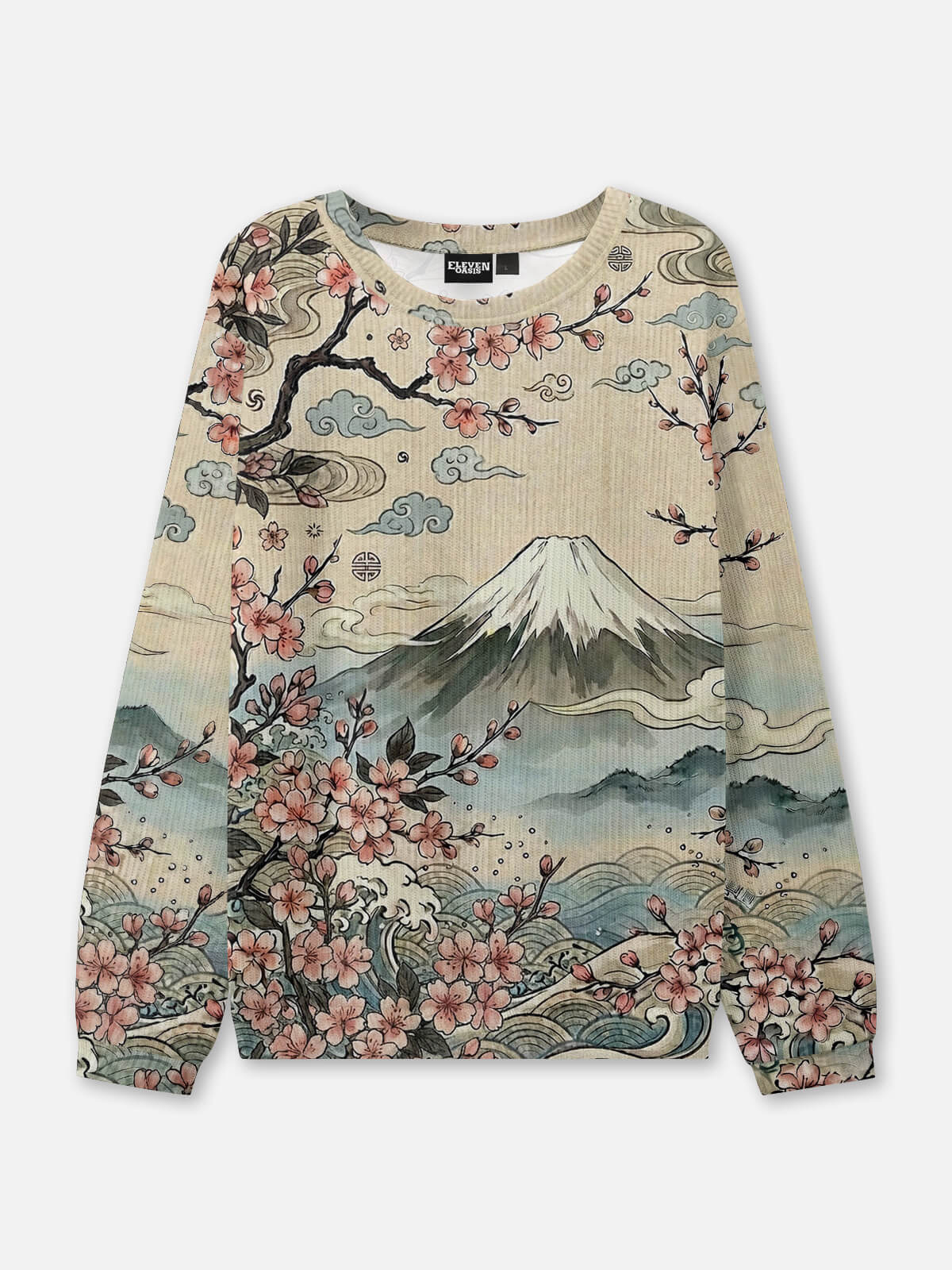 Japanese Cherry Blossom Mountain Crew Neck Sweatshirt Eleven Oasis