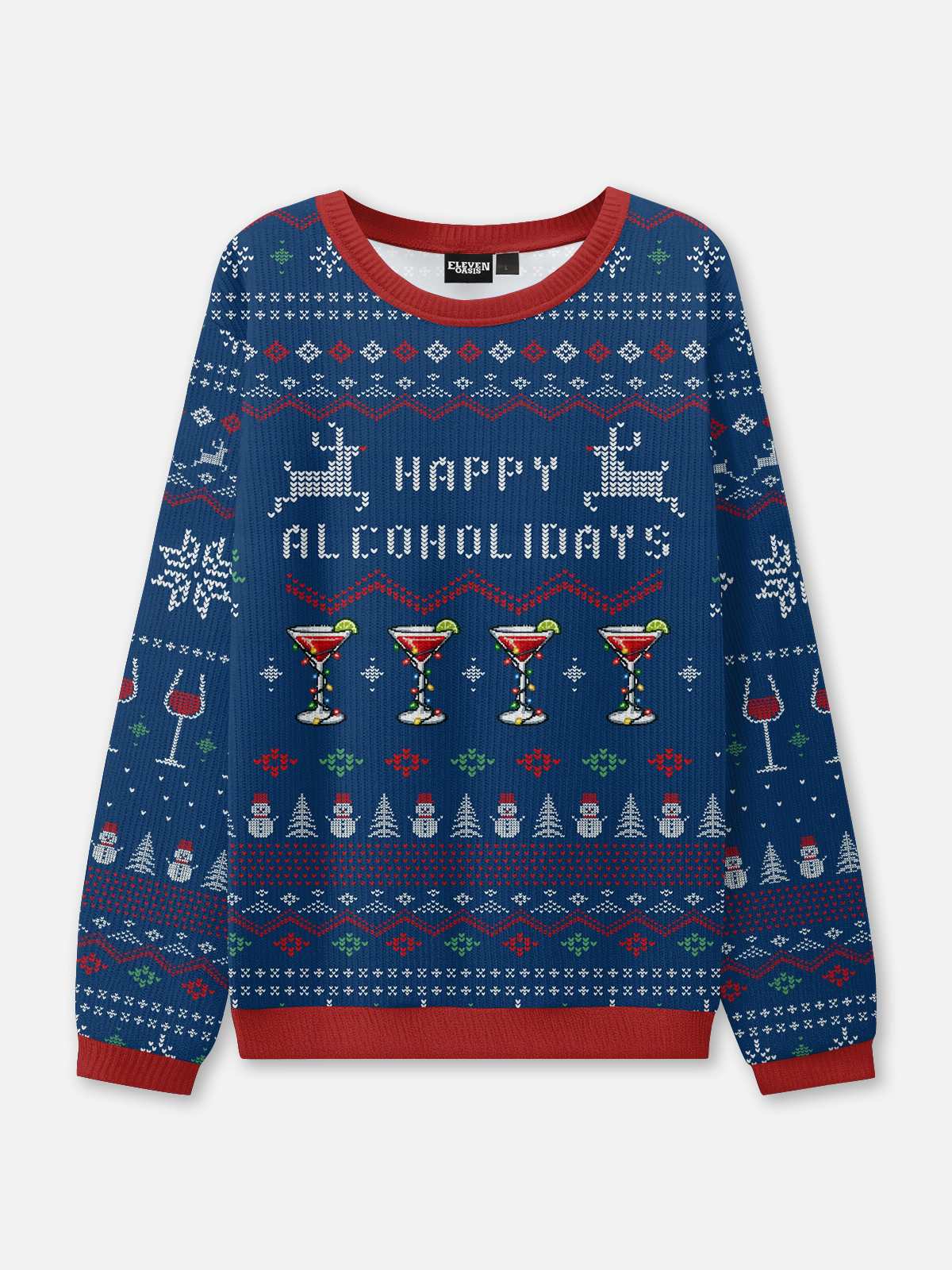 Merry Alcoholidays Martini & Wine Ugly Christmas Sweater ElevenOasis