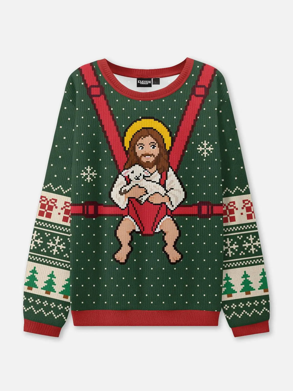 Jesus and Lamb Baby Carrier Ugly Christmas Sweater