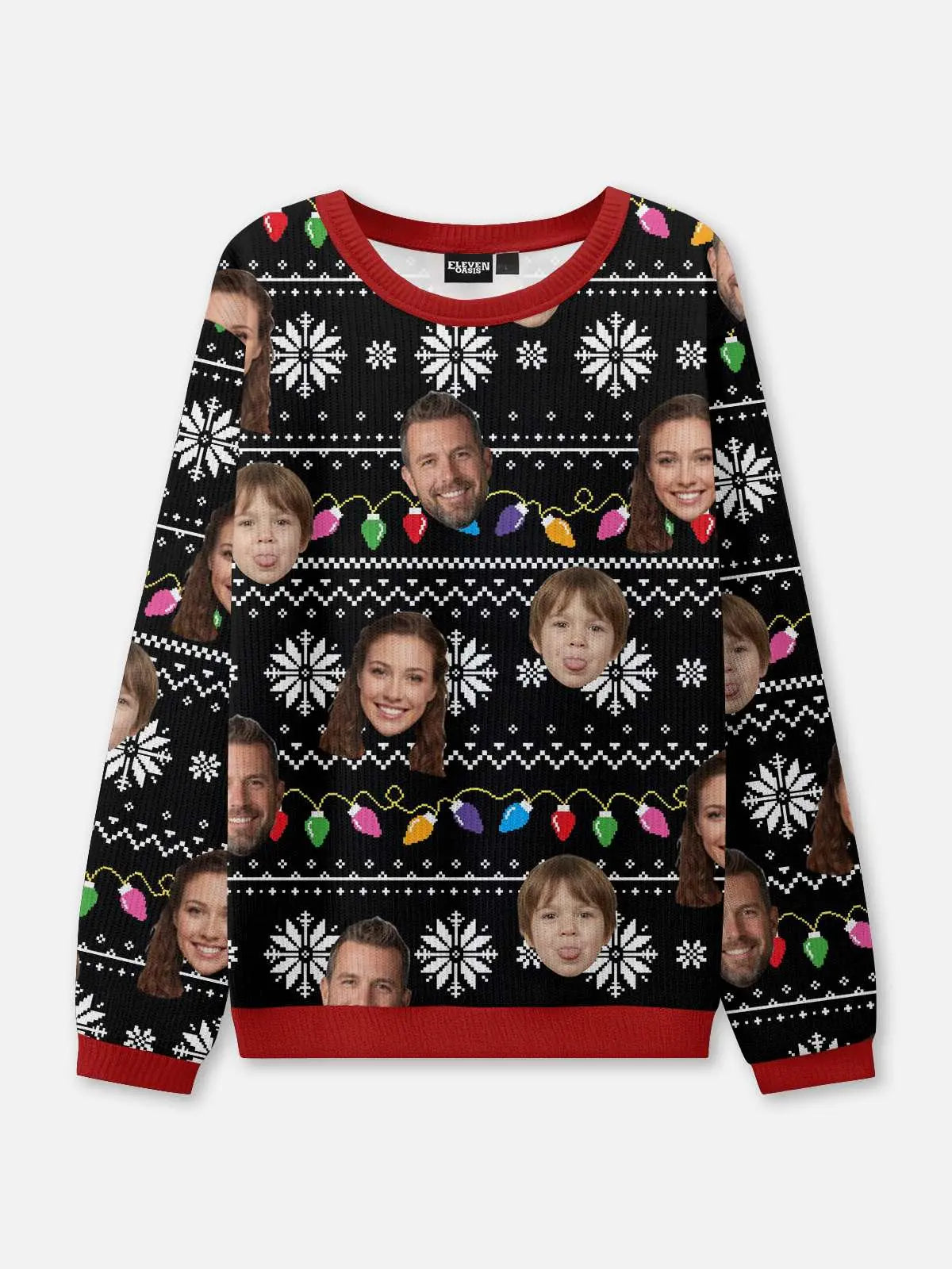 Customizable Face Christmas Lights Ugly Christmas Sweater ElevenOasis