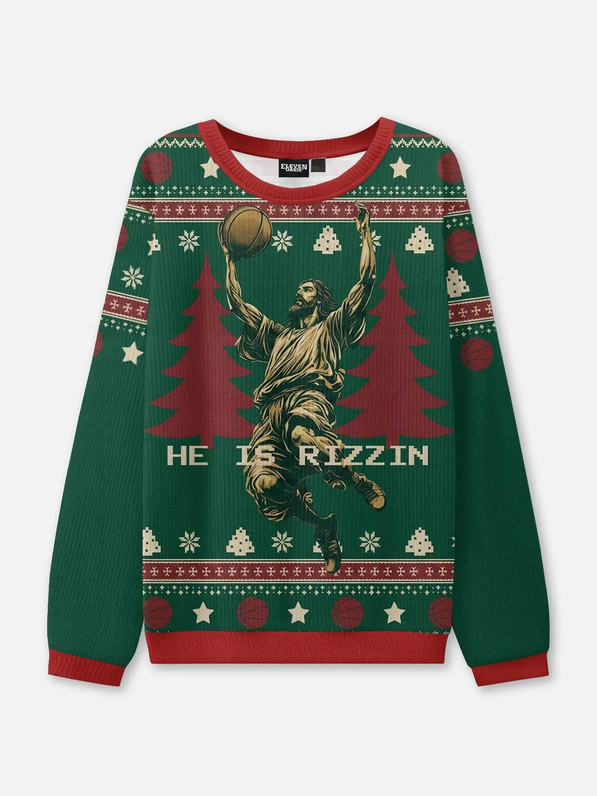 He is "Rizzin" Jesus Dunks Ugly Christmas Sweatshirt ElevenOasis
